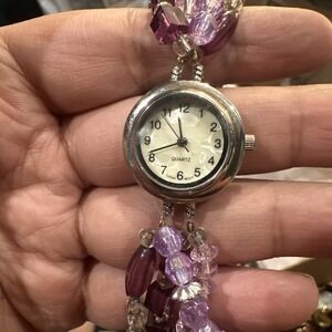 Working Ladies Watch Fancy MOP Purple Bracelet 25mm Fit 7in Wrist New Battery